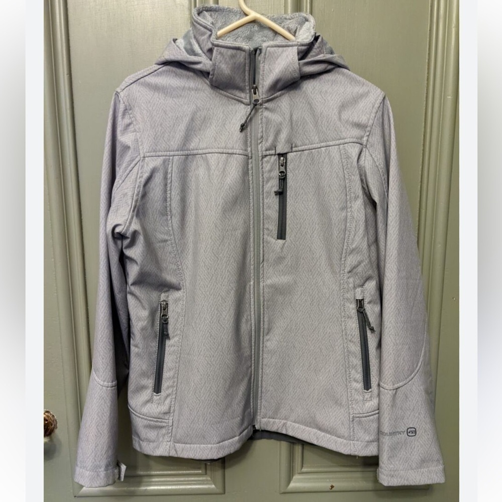 Free Country Faux Fur Lined Soft Shell Silver Hooded Jacket size X-Small